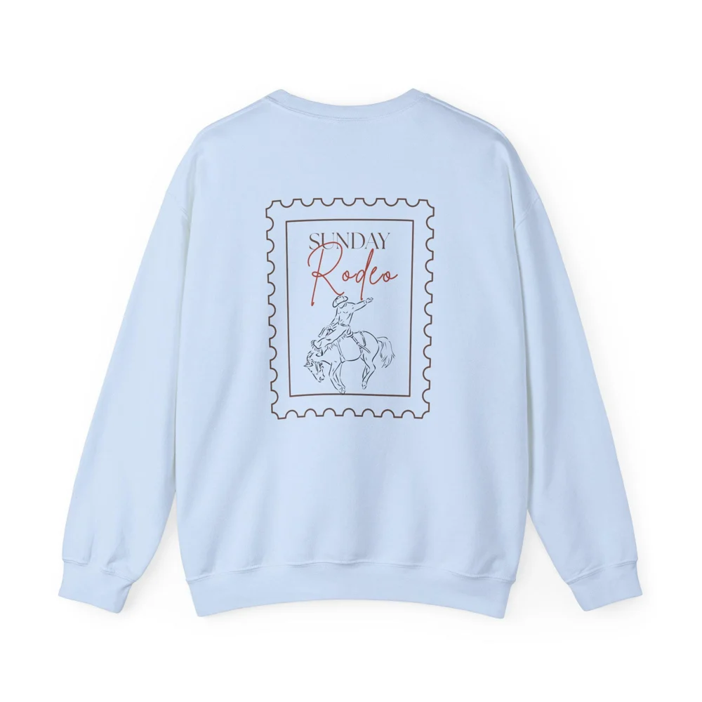 Sunday Rodeo Stamp Crewneck Sweatshirt | Rodeo Cowboy Outline Design