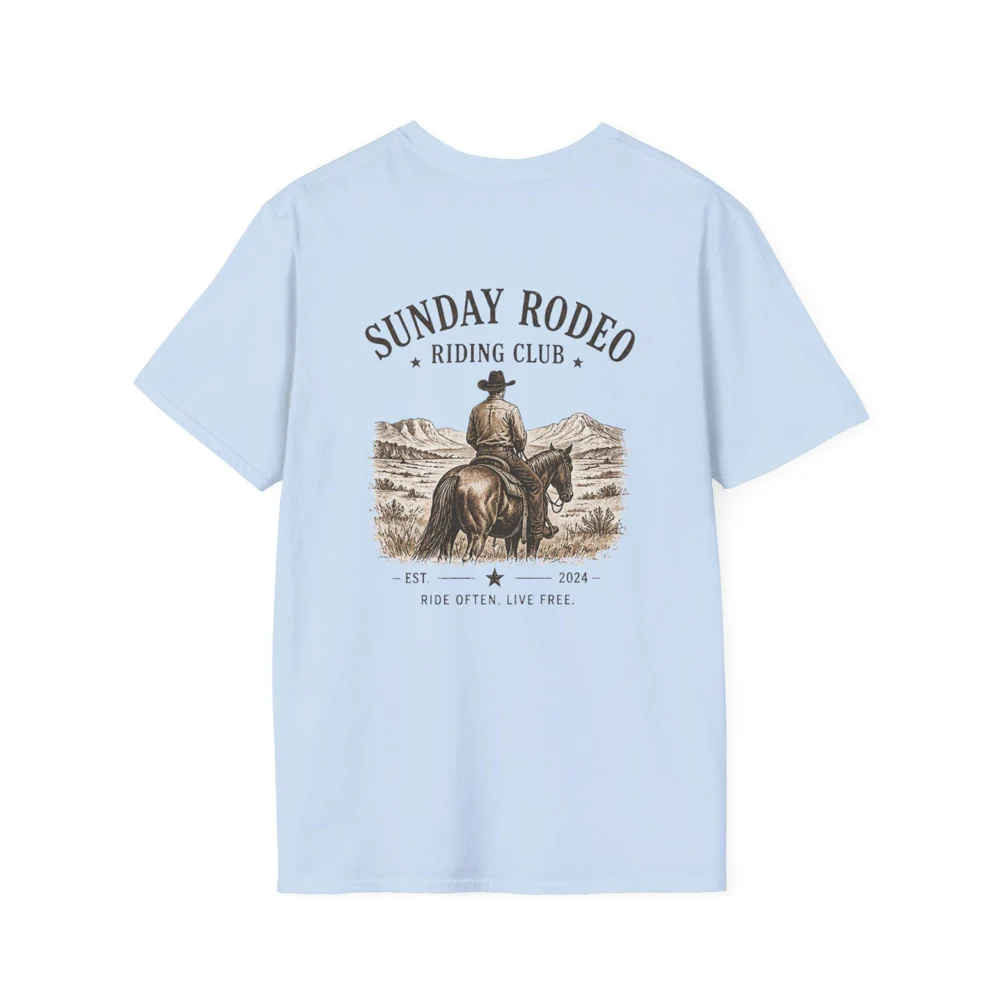 Sunday Rodeo Riding Club T-Shirt | Small Chest Logo, Western Star Design