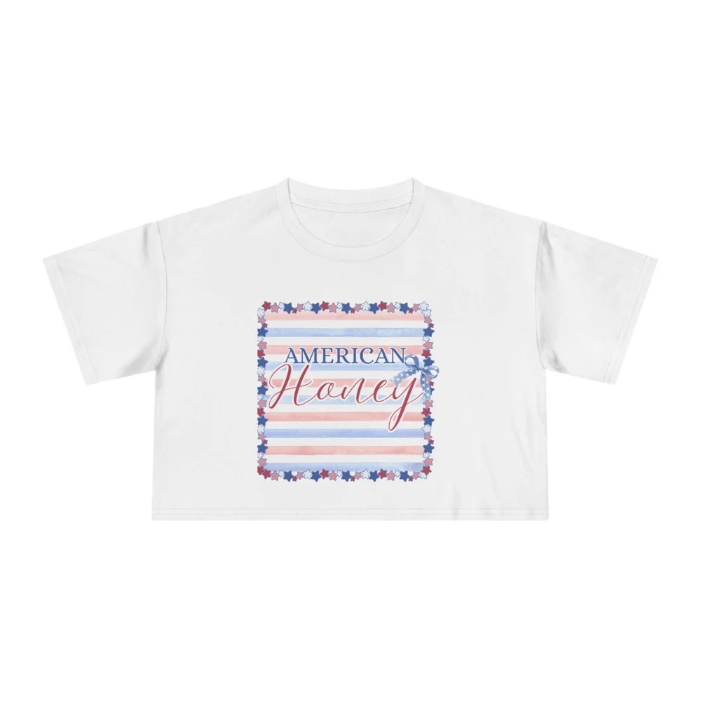 American Honey graphic Crop Tee | patriotic stripes floral frame