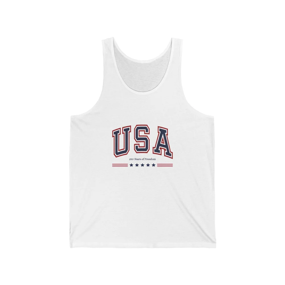 USA Block Letter Tank | Patriotic Stars Stripes Athletic Summer