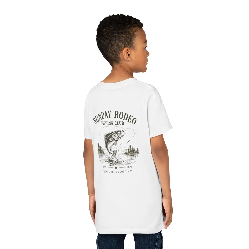 Sunday Rodeo Fishing Club YOUTH Tee | Bass Jumping, Lake Trees, Angler Design