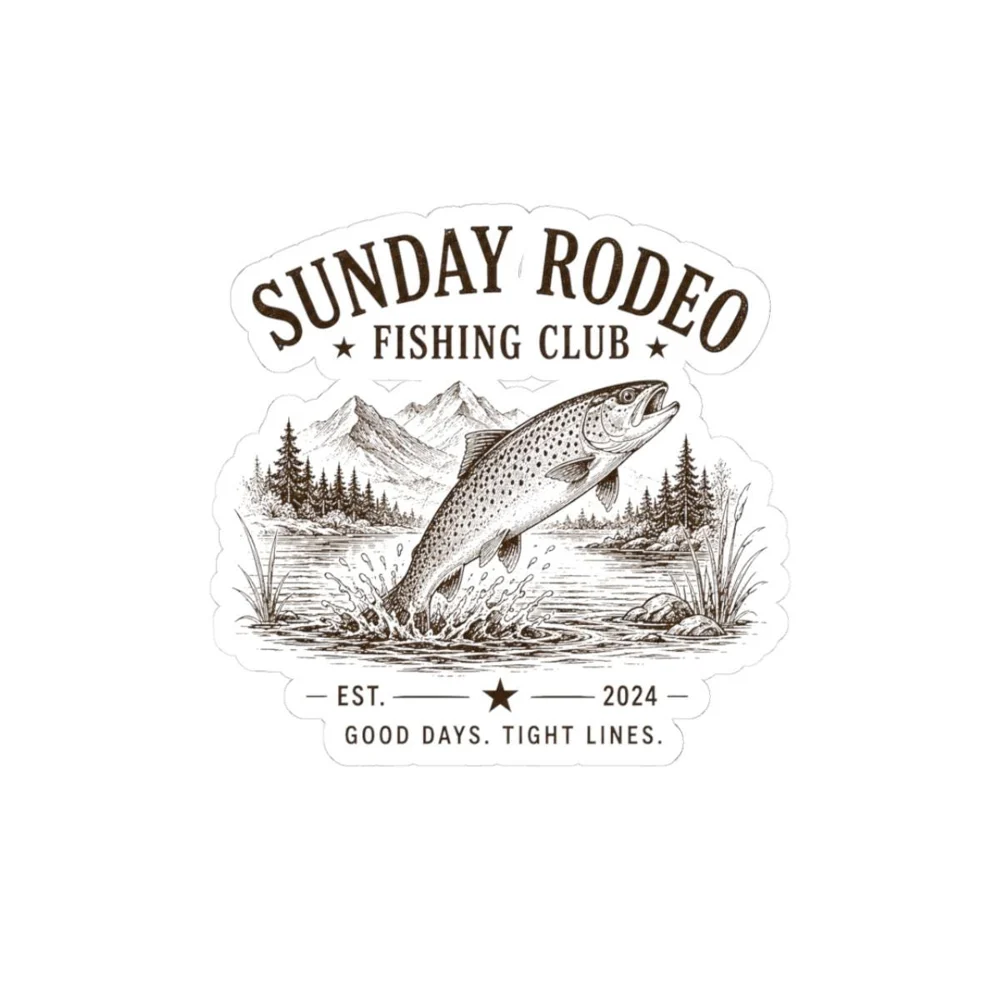 Sunday Rodeo Fishing Club Sticker | Kiss-Cut Trout Emblem, Outdoor Badge