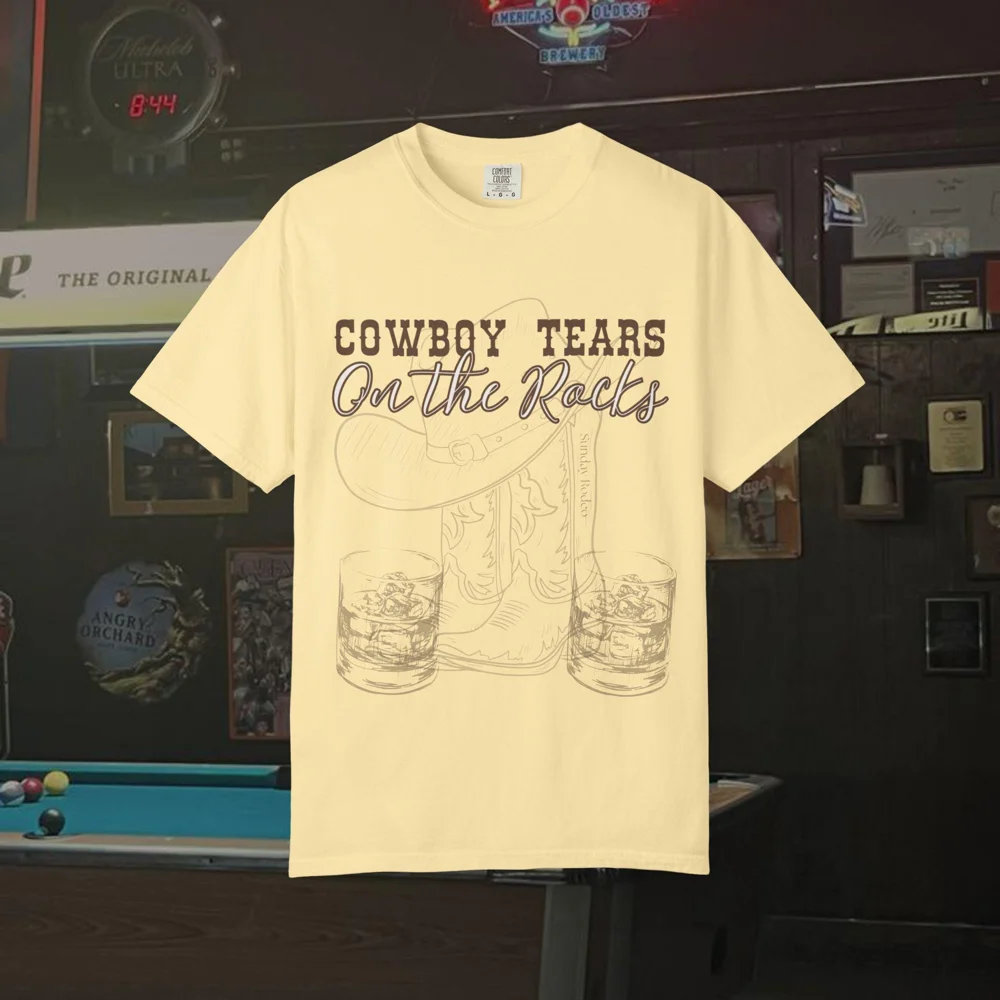 Cowboy Tears On the Rocks T-Shirt | Whiskey Glasses Western Graphic
