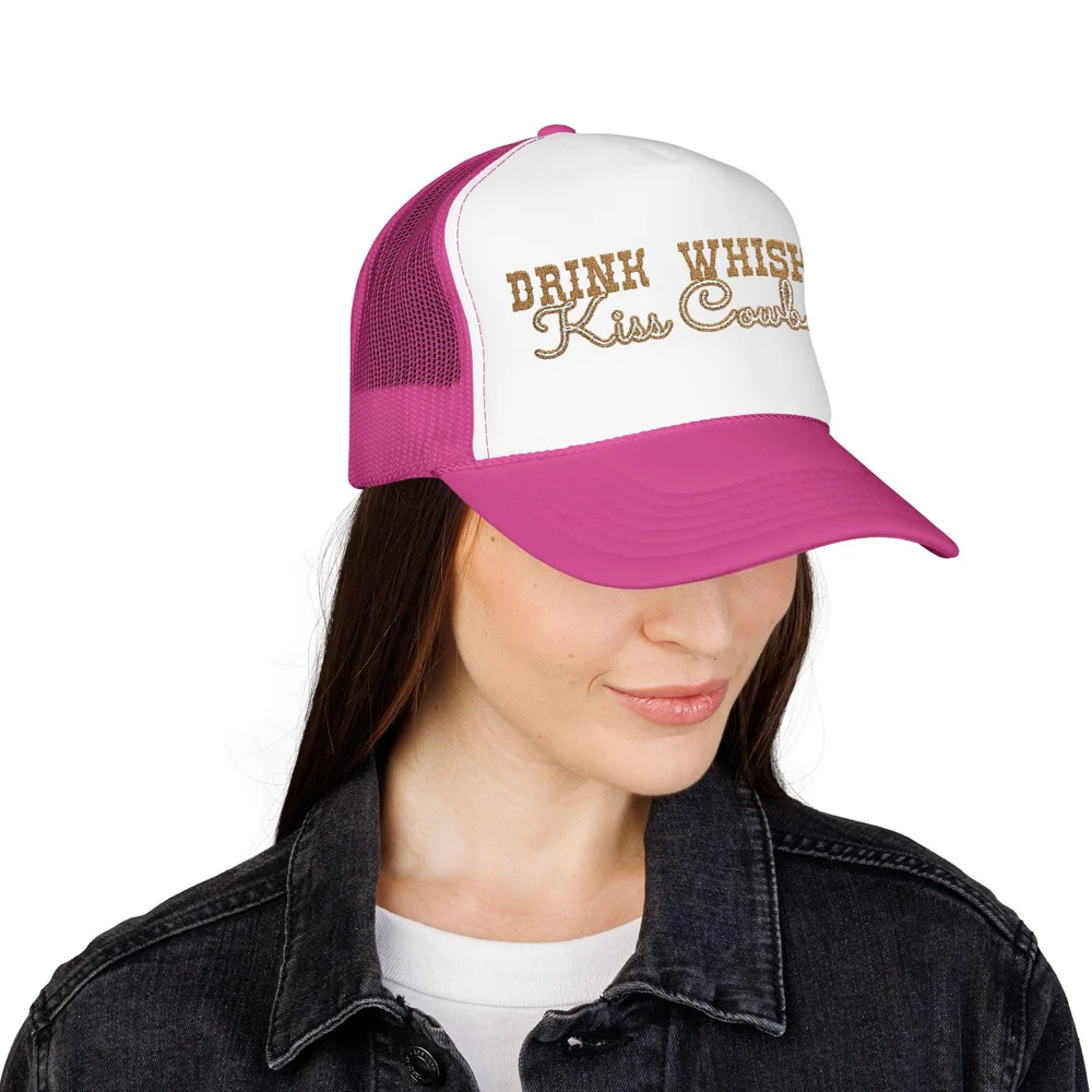 Drink Whiskey Kiss Cowboys Foam Trucker Hat | Western Rodeo Country Cap