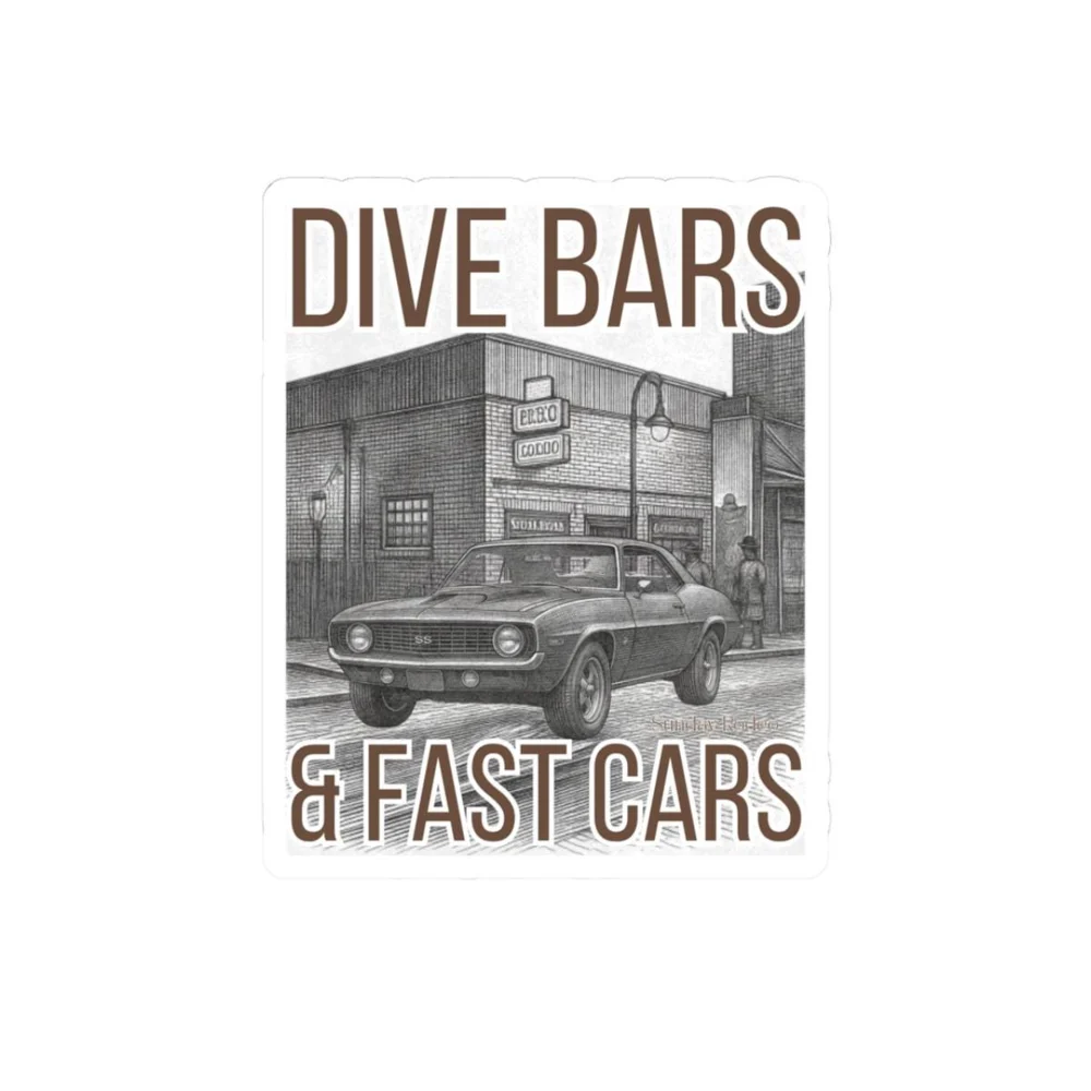 Dive Bars & Fast Cars Sticker | Vintage Muscle Car, Retro Bar Scene