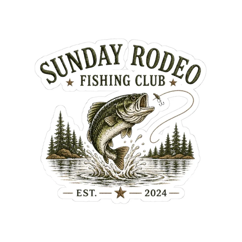 Sunday Rodeo Fishing Club bass logo Kiss-Cut Sticker | EST. 2024 outdoor lake design