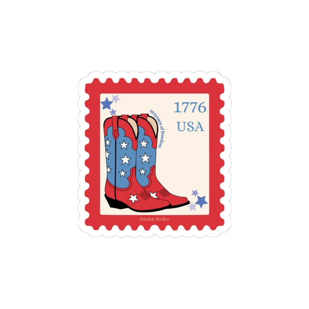 Patriotic Cowboy Boots Kiss-Cut Sticker | 1776 USA Stamp