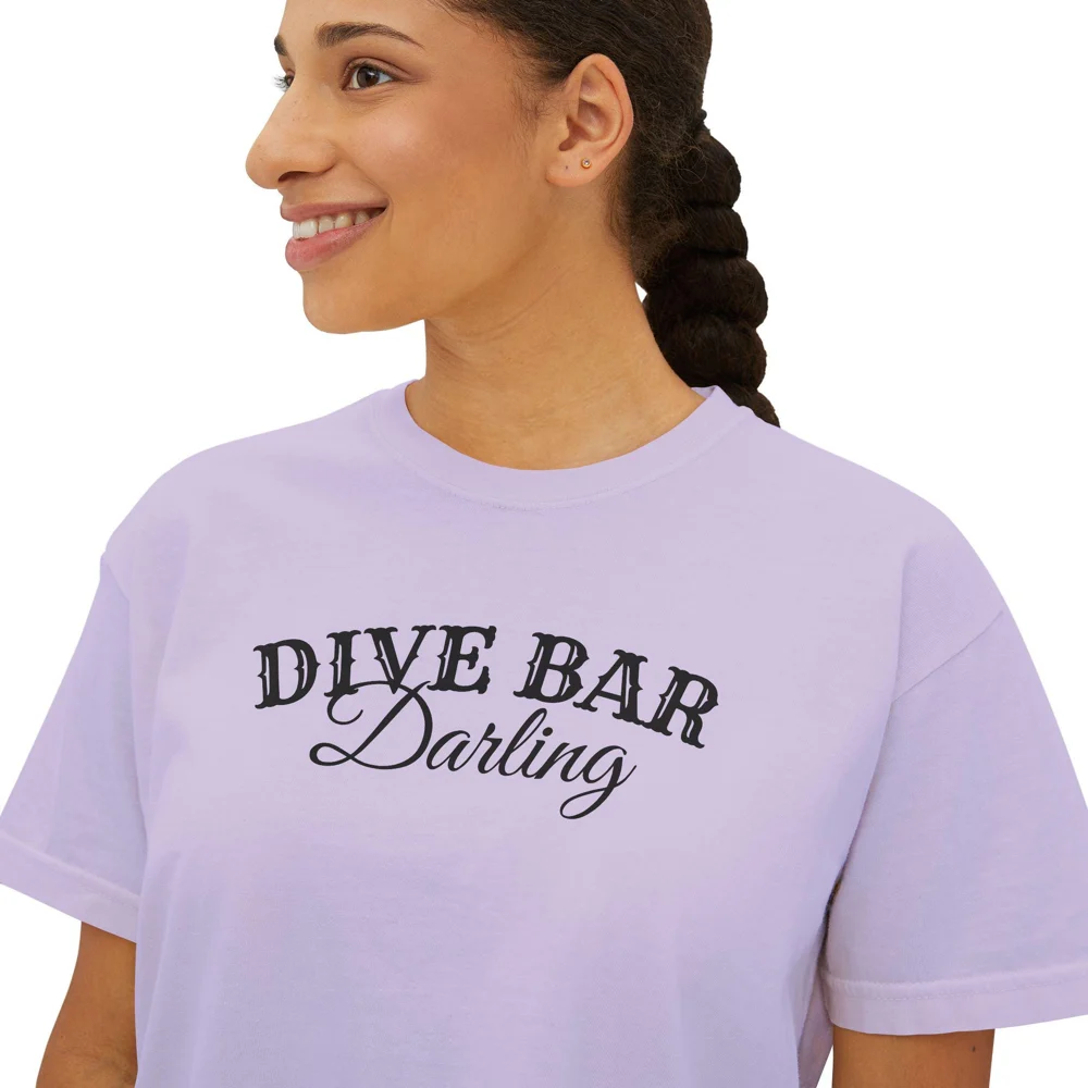 Dive Bar Darling Tee | Retro Script, White Cropped Shirt