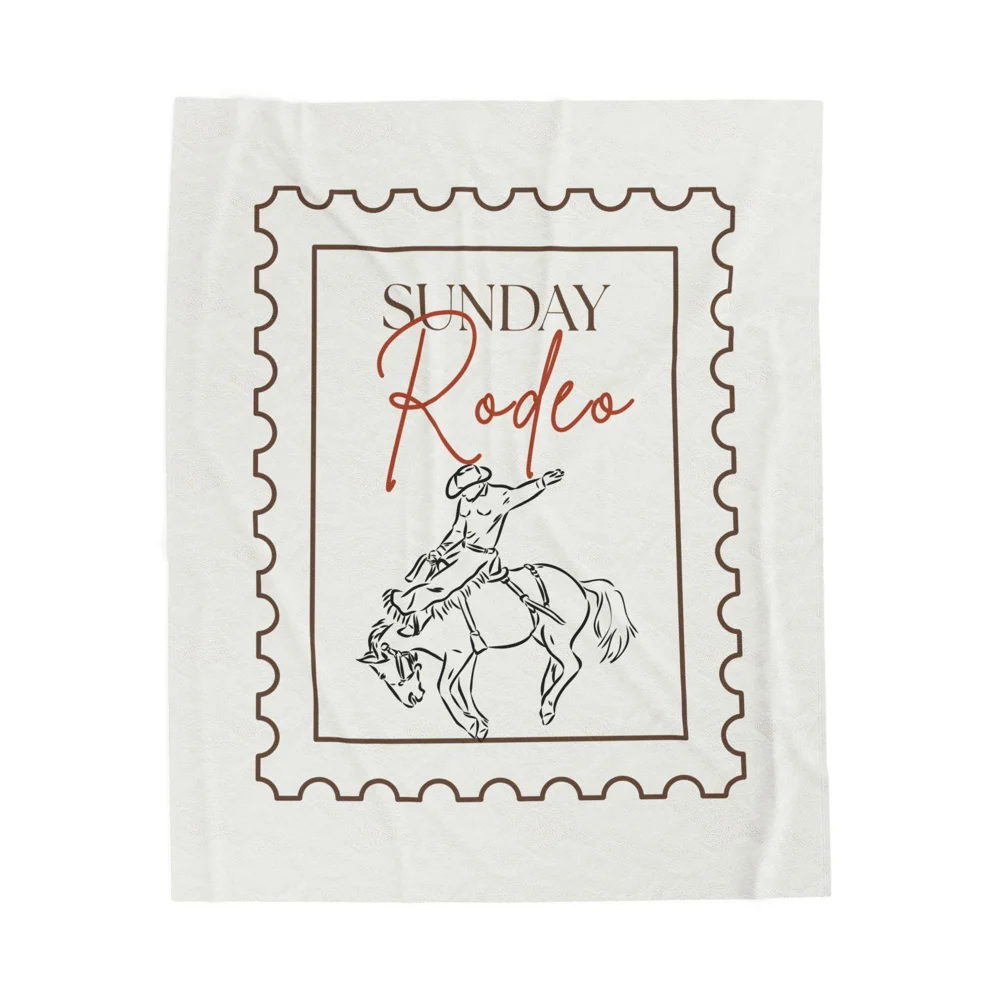 Sunday Rodeo Velveteen Blanket | Rodeo Cowboy Horse Stamp Design