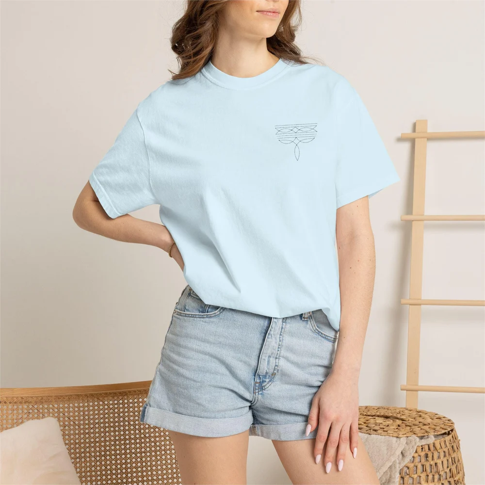 Minimal Tiny Pocket Embroidered Boot Stitch T-Shirt | small chest graphic, tee