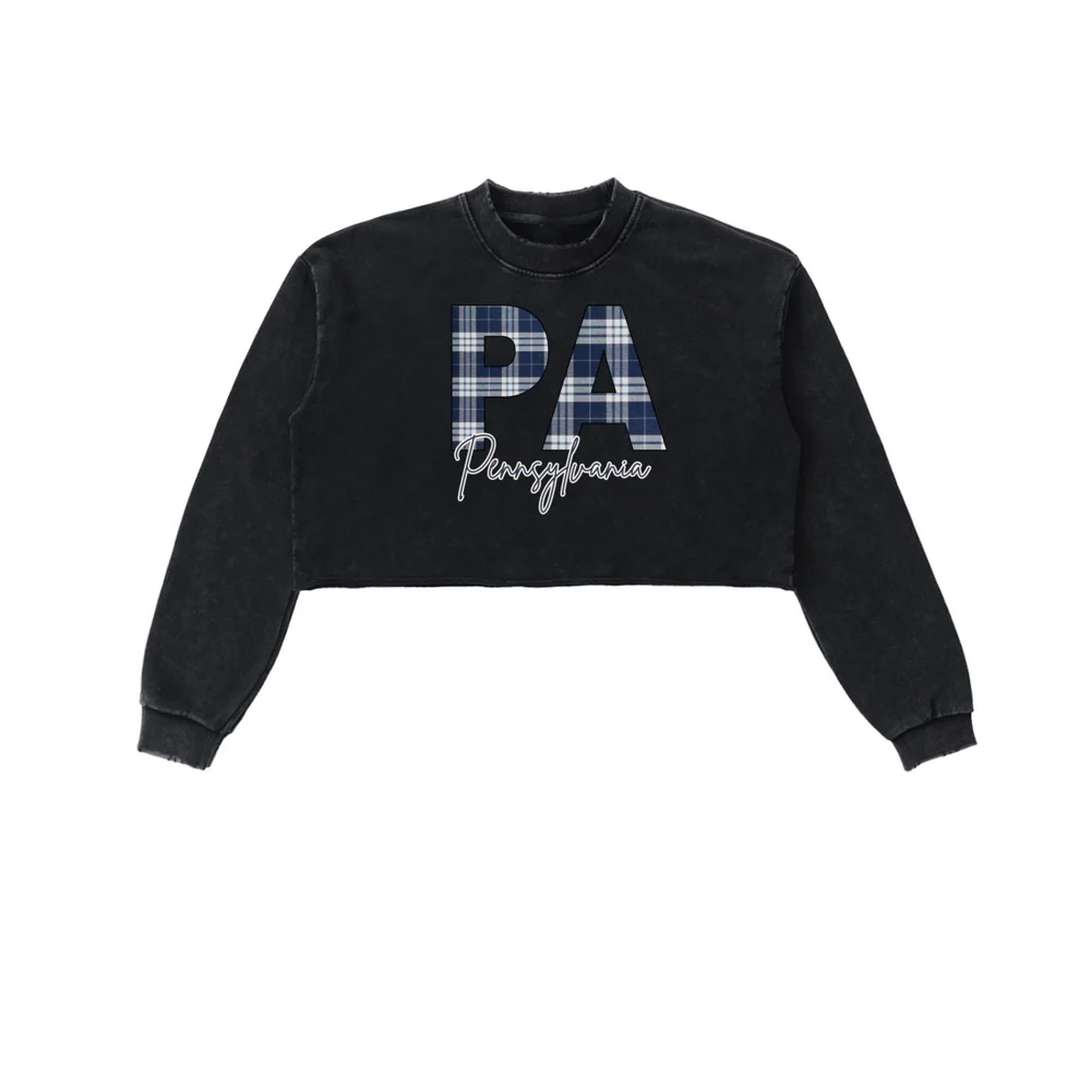 PA | Pennsylvania | Snow Washed Raw Edge Cropped Sweatshirt