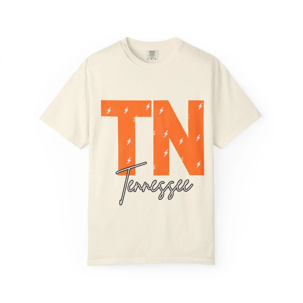 TN Tennessee T-Shirt | Orange State Letters with Lightning Bolt Pattern