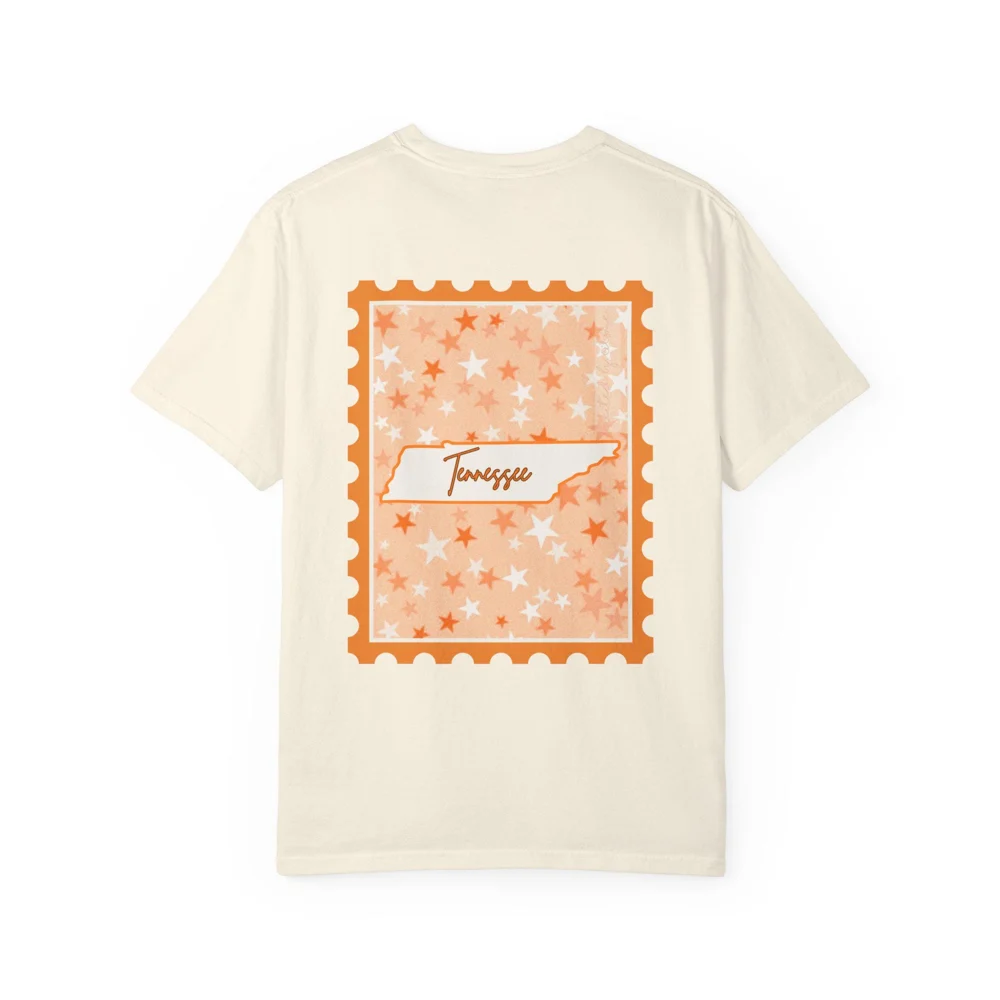 Tennessee State Stamp T-shirt | Orange Star Pattern