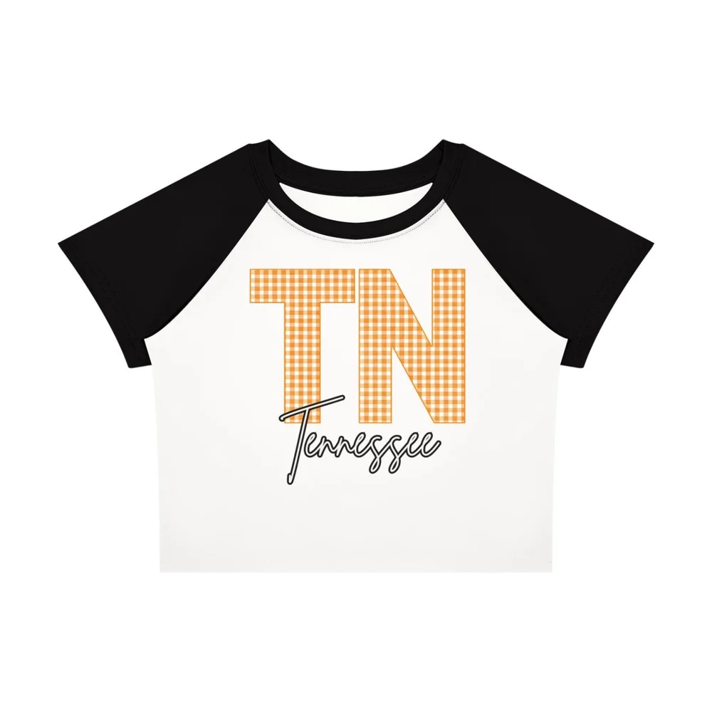 TN | Tennessee | Gingham Design | Women’s Raglan Color Block Baby T-Shirt