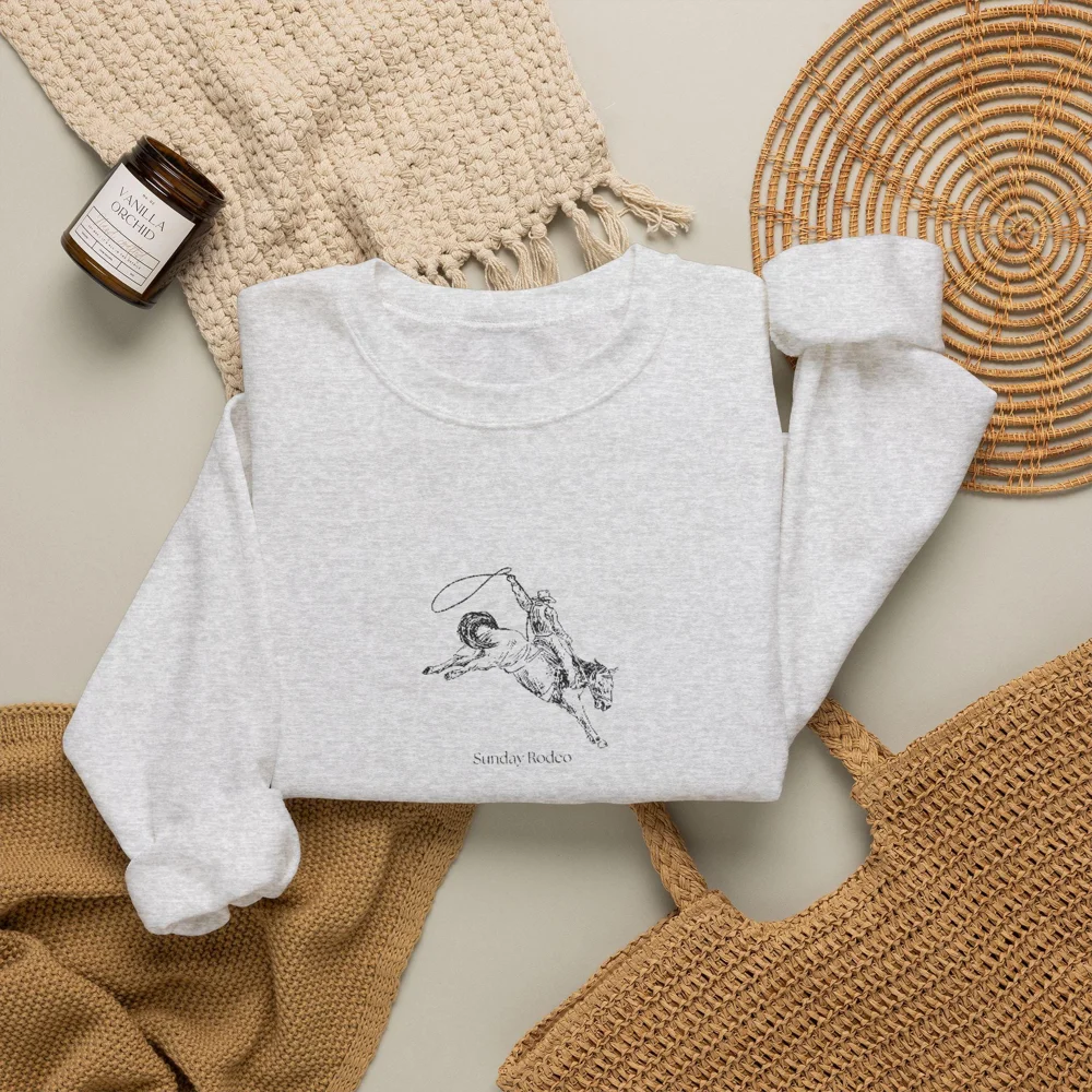 Bucking Bronc | Sunday Rodeo Embroidered Crewneck Sweatshirt | Minimal Western Illustration