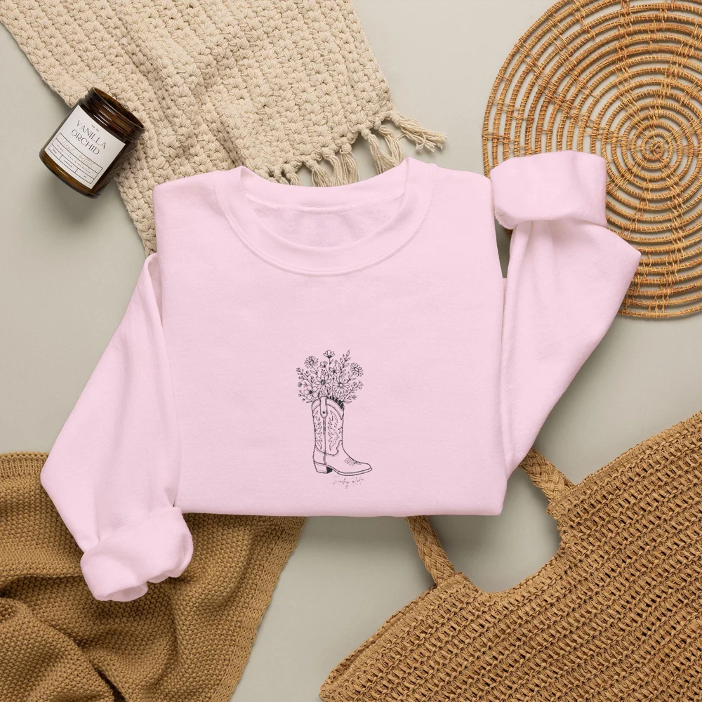 Floral Cowboy Boot Embroidered Sweatshirt | Botanical Cowboy Boot Crewneck