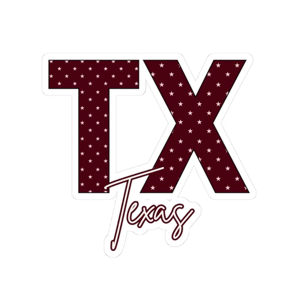 TX Texas Sticker | Maroon Star Pattern Kiss-Cut Vinyl Sticker